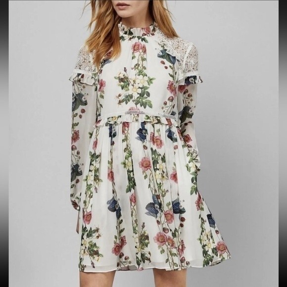 Ted Baker Maryam Ruffle Long Sleeve Dress Sz 0 - Picture 2 of 12